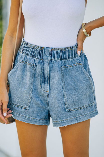 Street Split Joint Pocket Straight Denim Shorts