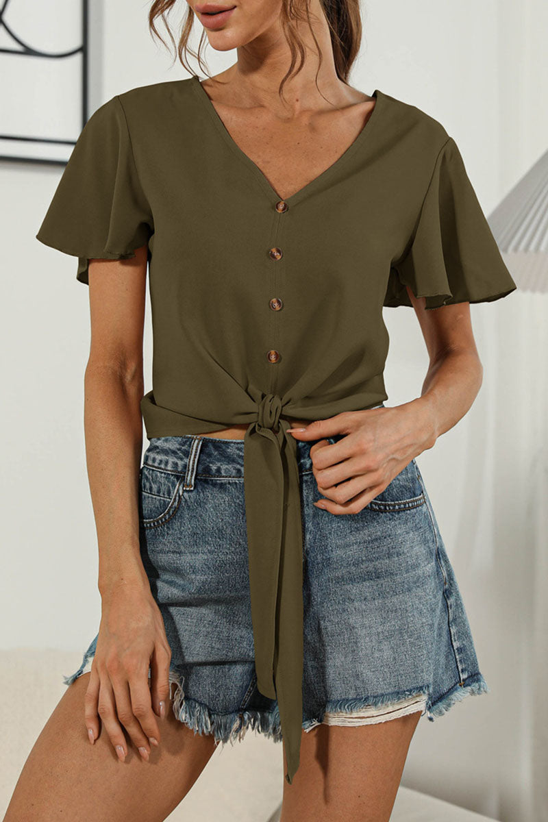 Sweet Patchwork V Neck T-shirts