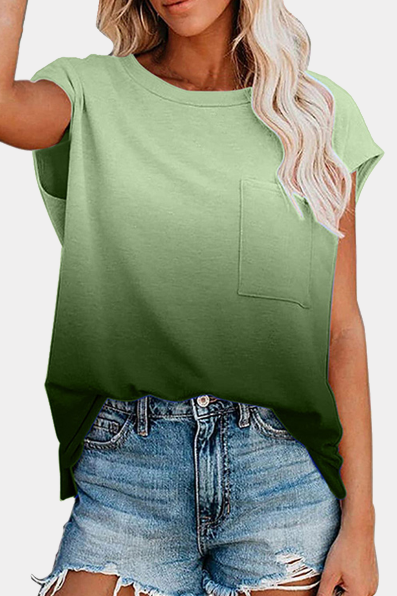 Street Gradual Change Pocket O Neck T-shirts(6 Colors)