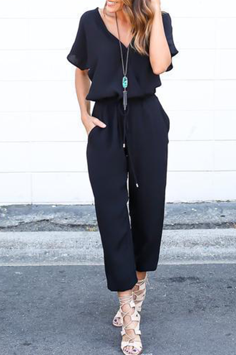 Street Frenulum V Neck Jumpsuits(3 Colors)