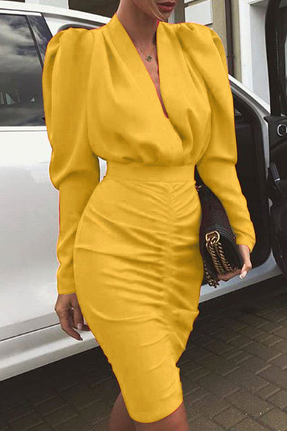 Fold V Neck Wrapped Skirt Dresses