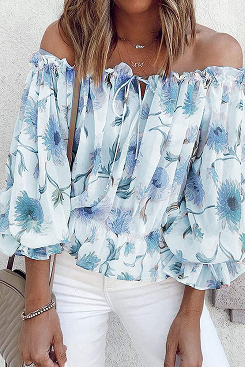Sweet Print Patchwork Off the Shoulder Blouses(4 Colors)