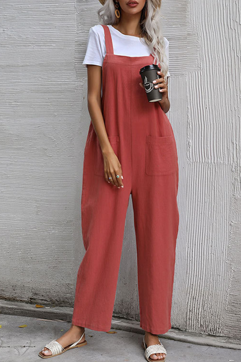 Pocket Buttons Straight Jumpsuits