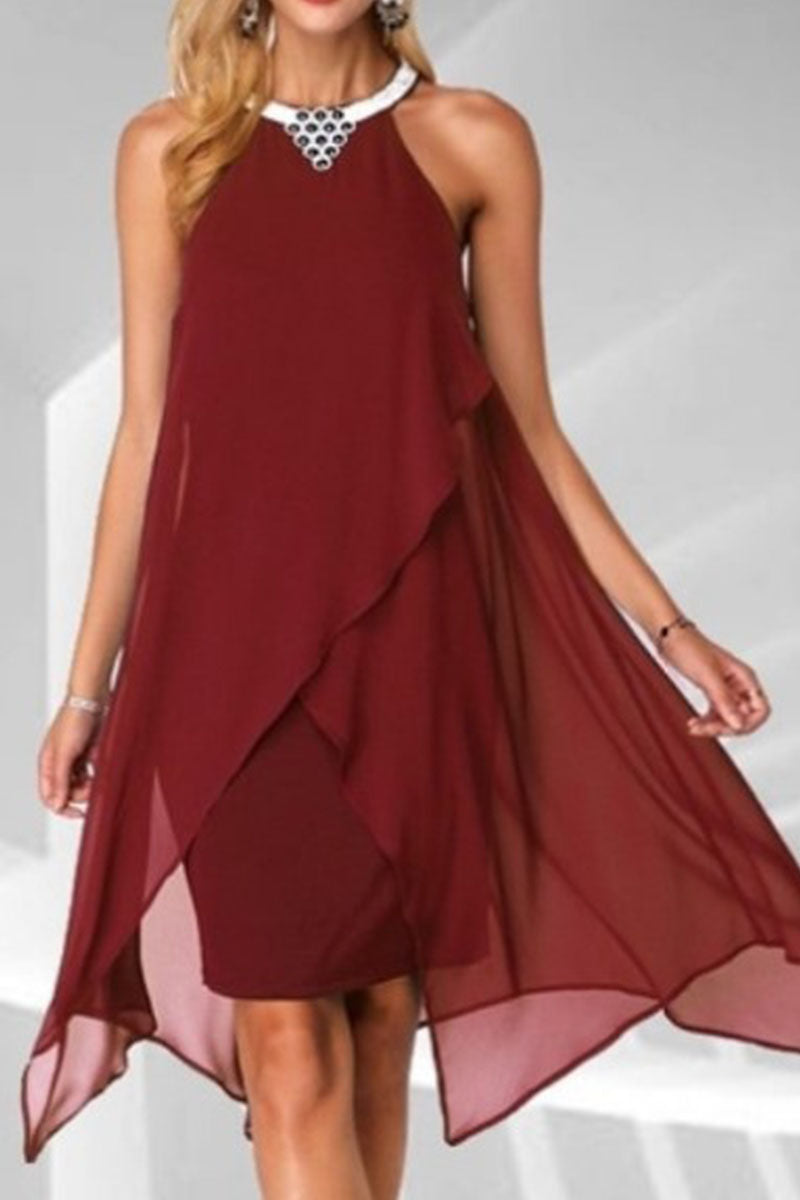 Street Patchwork O Neck Pencil Skirt Dresses(4 Colors)