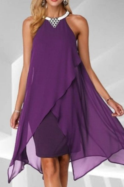 Street Patchwork O Neck Pencil Skirt Dresses(4 Colors)