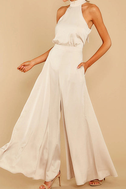 Patchwork Halter Loose Jumpsuits