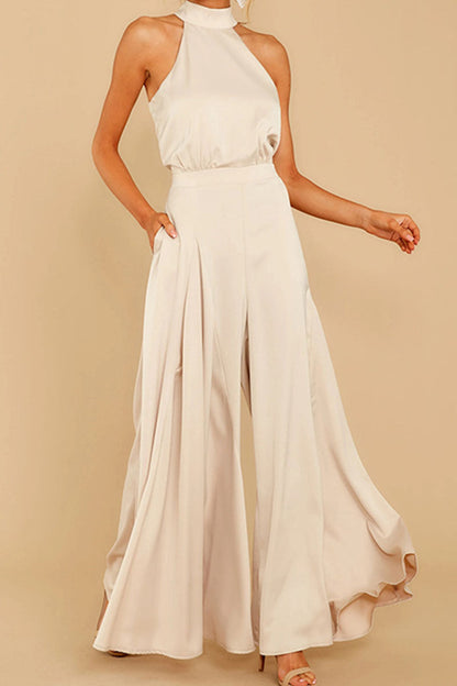 Patchwork Halter Loose Jumpsuits