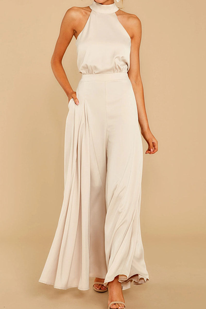 Patchwork Halter Loose Jumpsuits(5 Colors)