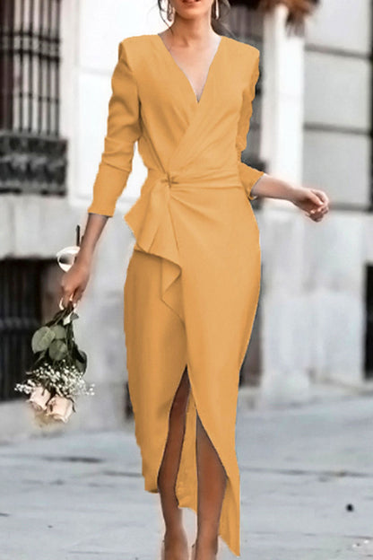 Celebrities Patchwork V Neck Pencil Skirt Dresses(4 Colors)