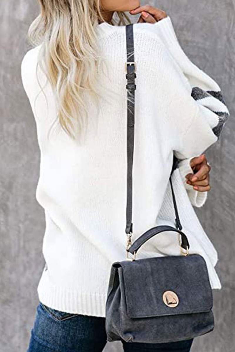 Patchwork Contrast O Neck Tops Sweater(5 Colors)