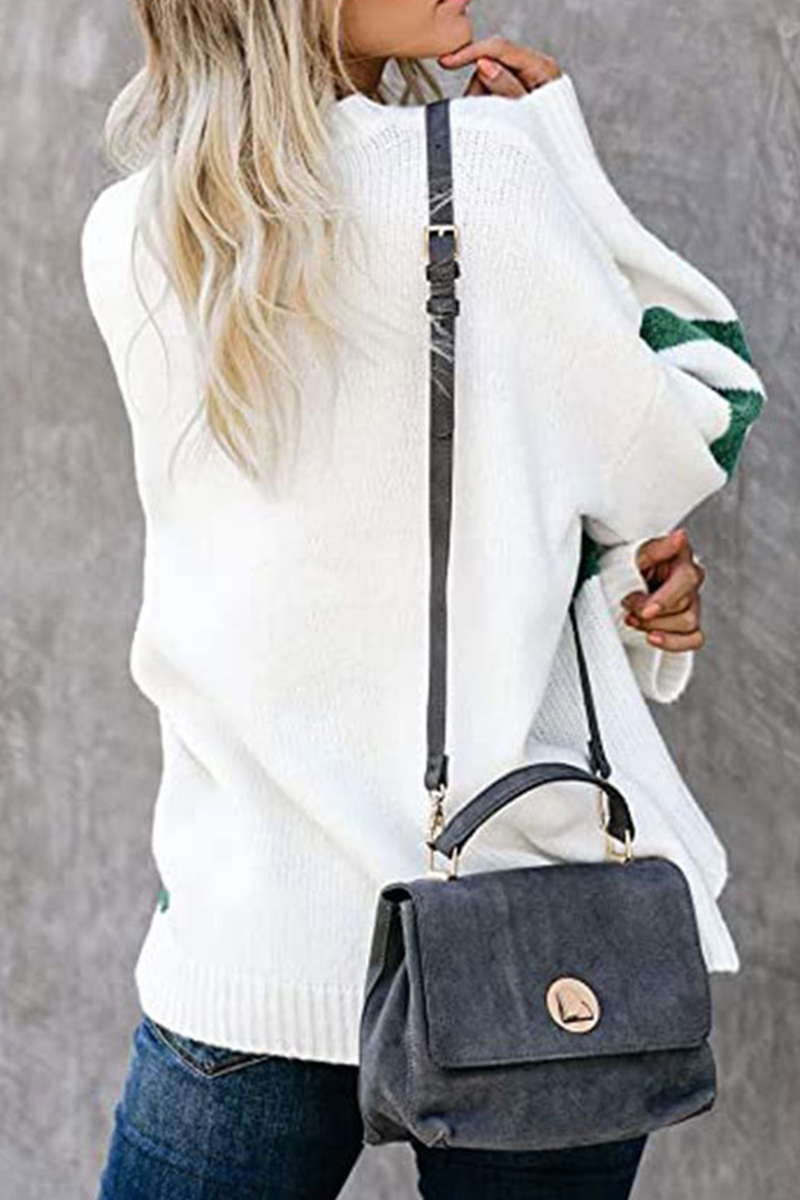 Patchwork Contrast O Neck Tops Sweater(5 Colors)