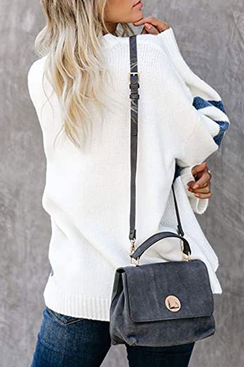 Patchwork Contrast O Neck Tops Sweater