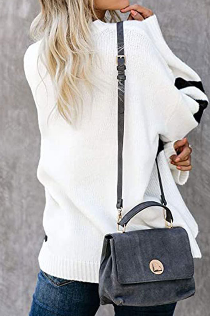 Patchwork Contrast O Neck Tops Sweater