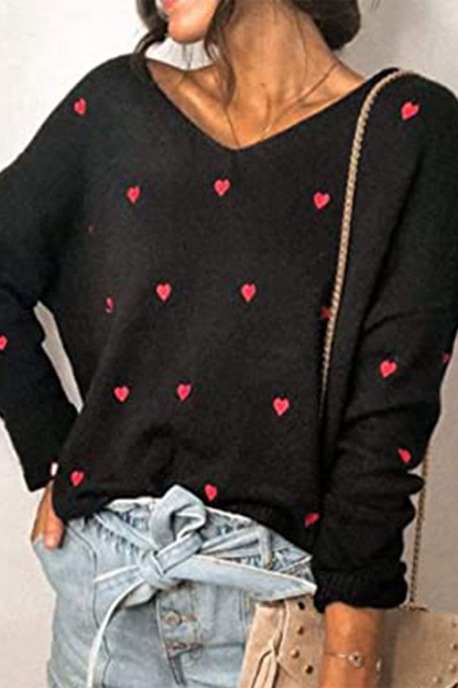 Print Basic V Neck Tops Sweater(4 Colors)