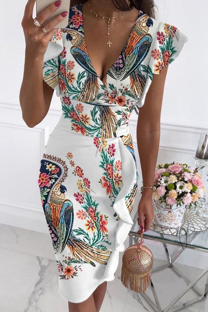 Street Print V Neck Pencil Skirt Dresses(10 Colors)