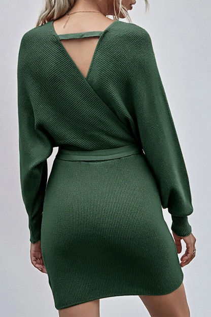 With Belt V Neck Waist Skirt Dresses