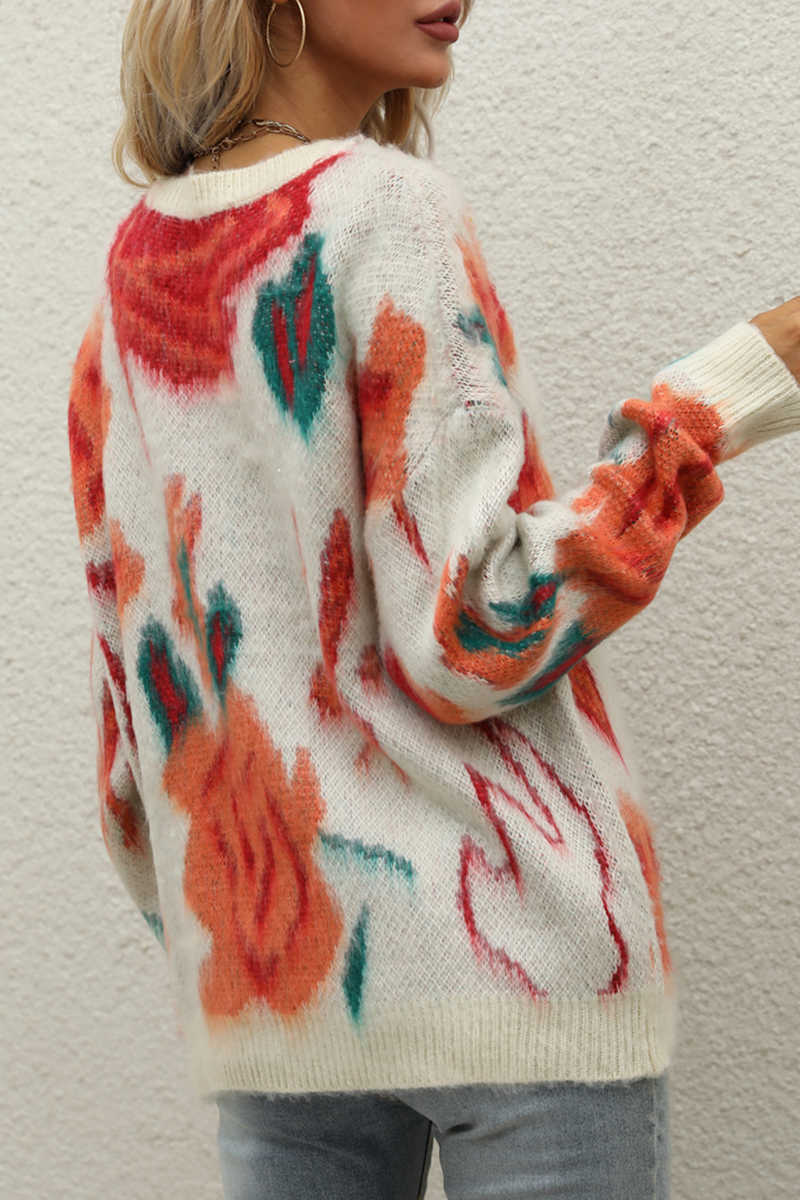Print Basic O Neck Tops Sweater