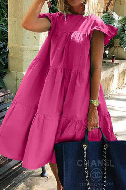 Patchwork O Neck Cake Skirt Dresses