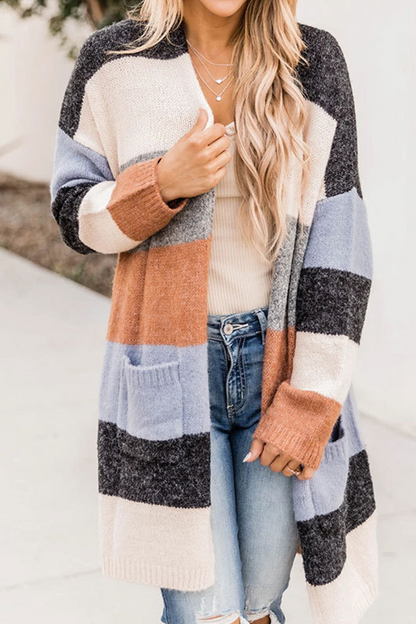 Color Lump Pocket Contrast Tops Sweater