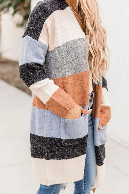 Color Lump Pocket Contrast Tops Sweater