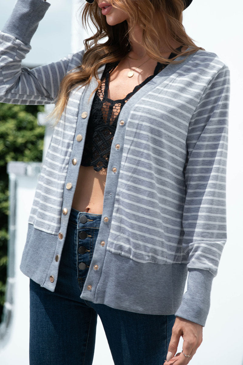 Striped Split Joint V Neck T-shirts