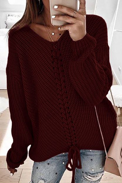 Cross Straps V Neck Tops Sweater(7 Colors)