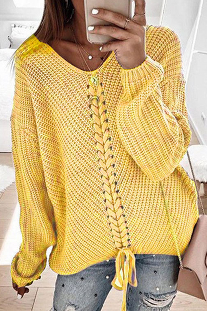 Cross Straps V Neck Tops Sweater(7 Colors)