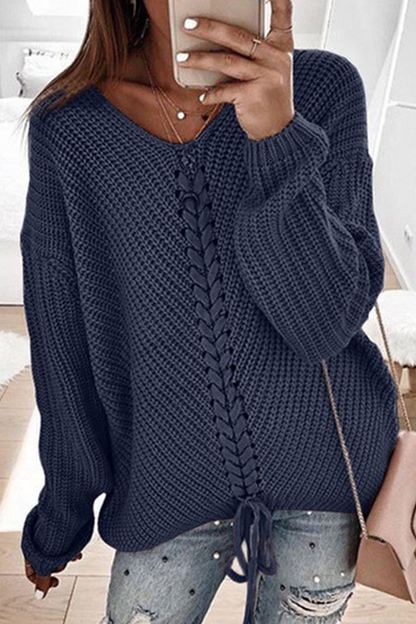 Cross Straps V Neck Tops Sweater(7 Colors)
