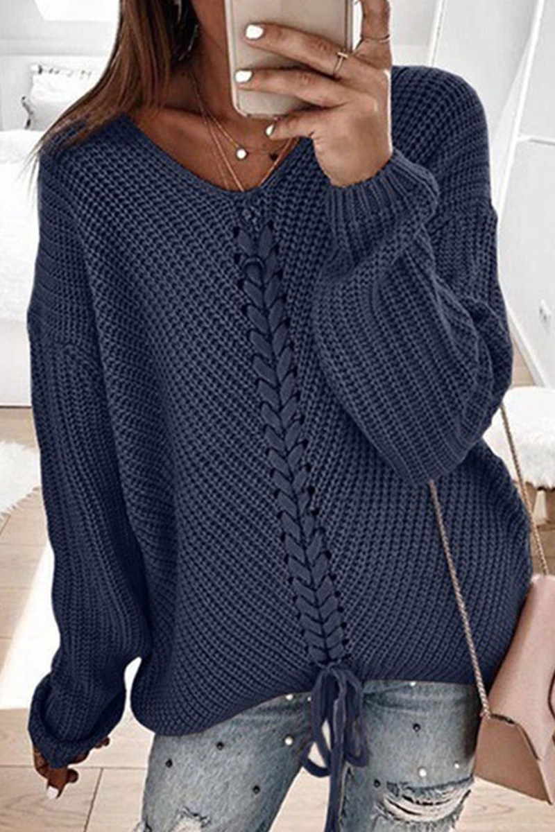 Cross Straps V Neck Tops Sweater(7 Colors)