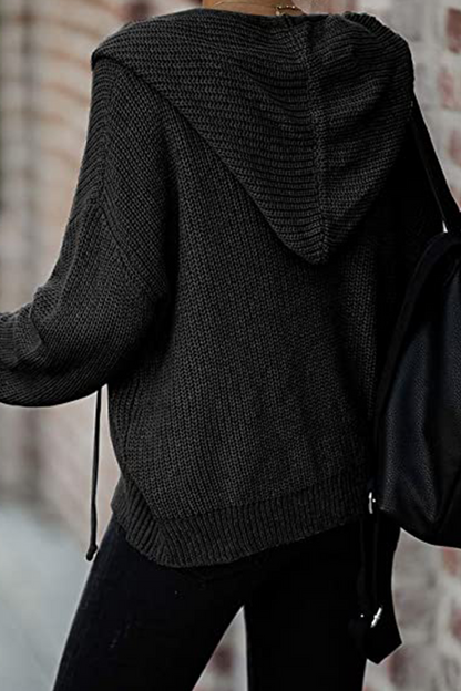 Draw String Zipper Hooded Collar Sweaters(5 Colors)