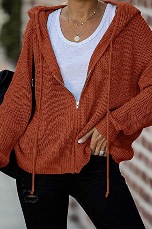 Draw String Zipper Hooded Collar Sweaters(5 Colors)