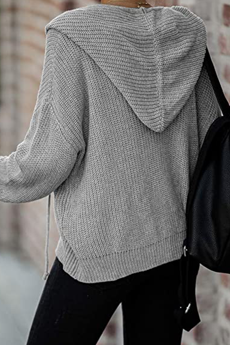 Draw String Zipper Hooded Collar Sweaters(5 Colors)