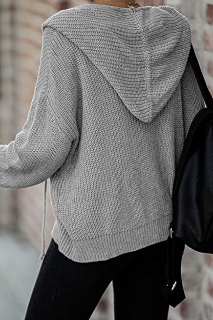 Draw String Zipper Hooded Collar Sweaters(5 Colors)