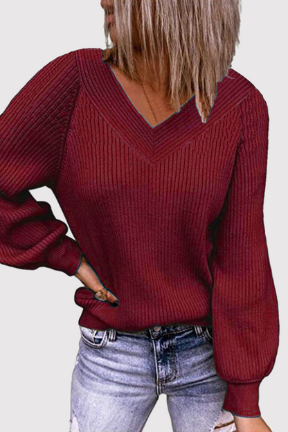 Split Joint V Neck Tops Sweater