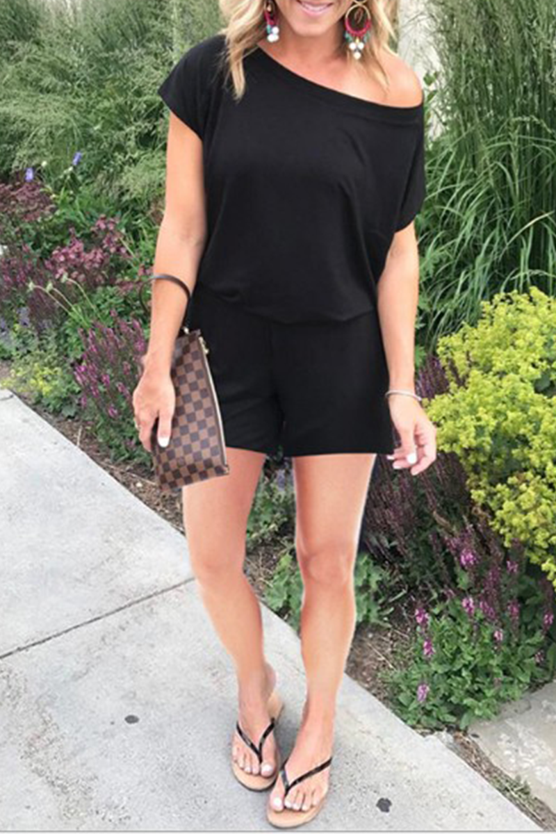 Patchwork One Shoulder Straight Rompers(4 Colors)
