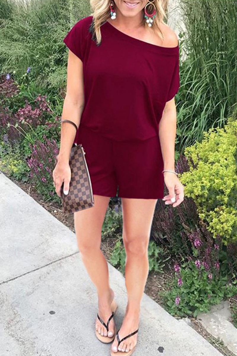 Patchwork One Shoulder Straight Rompers(4 Colors)