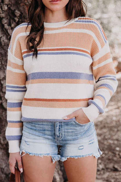 Striped Basic O Neck Tops Sweater