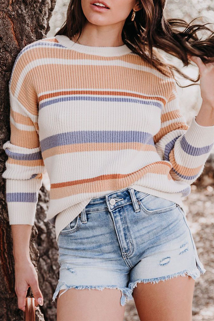 Striped Basic O Neck Tops Sweater
