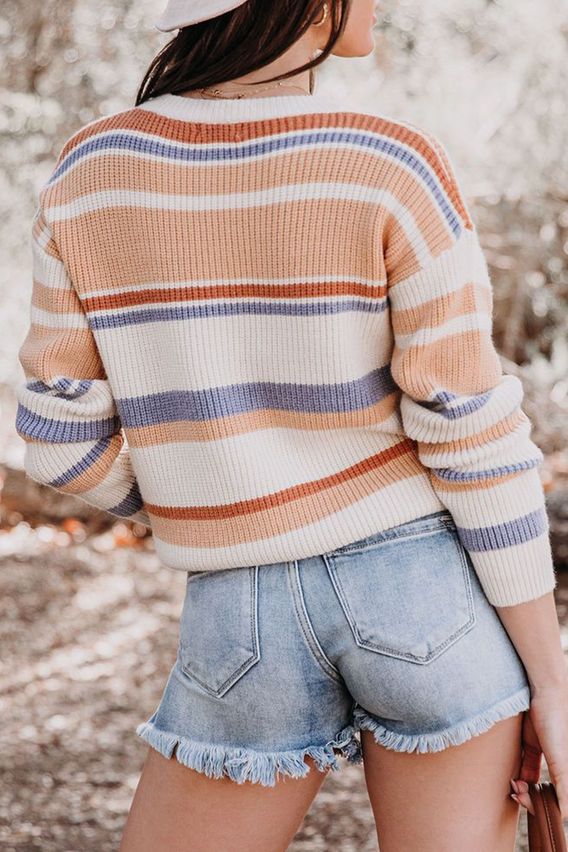 Striped Basic O Neck Tops Sweater
