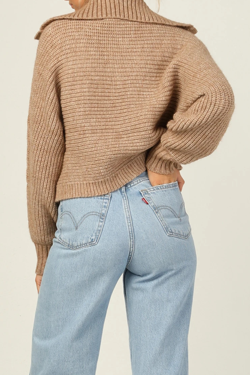 Split Joint Turndown Collar Tops Sweater