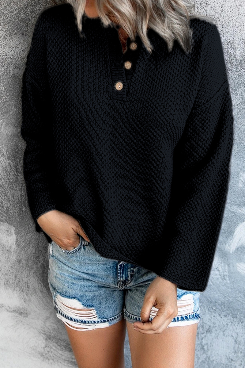 Buckle V Neck Tops Sweater