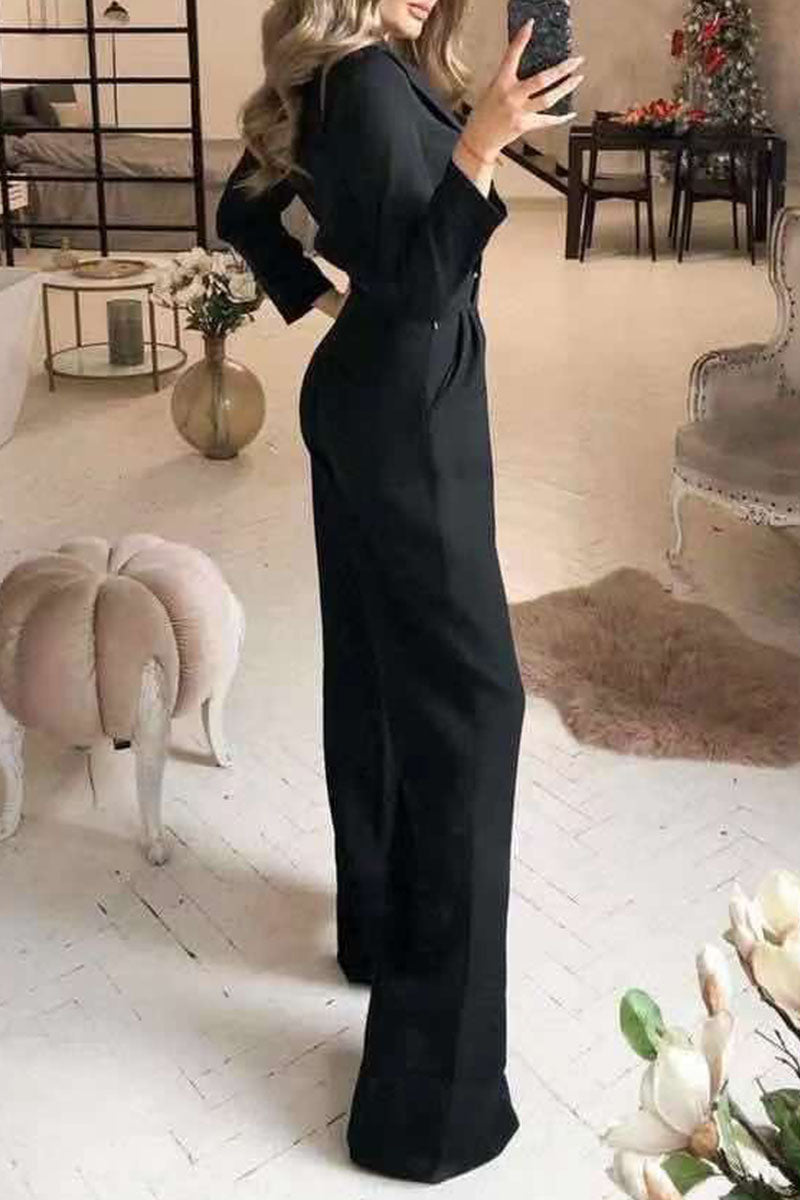 Patchwork V Neck Loose Jumpsuits