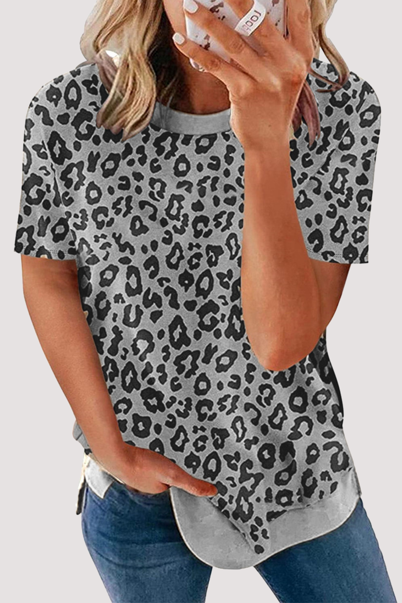 Leopard Basic O Neck T-shirts