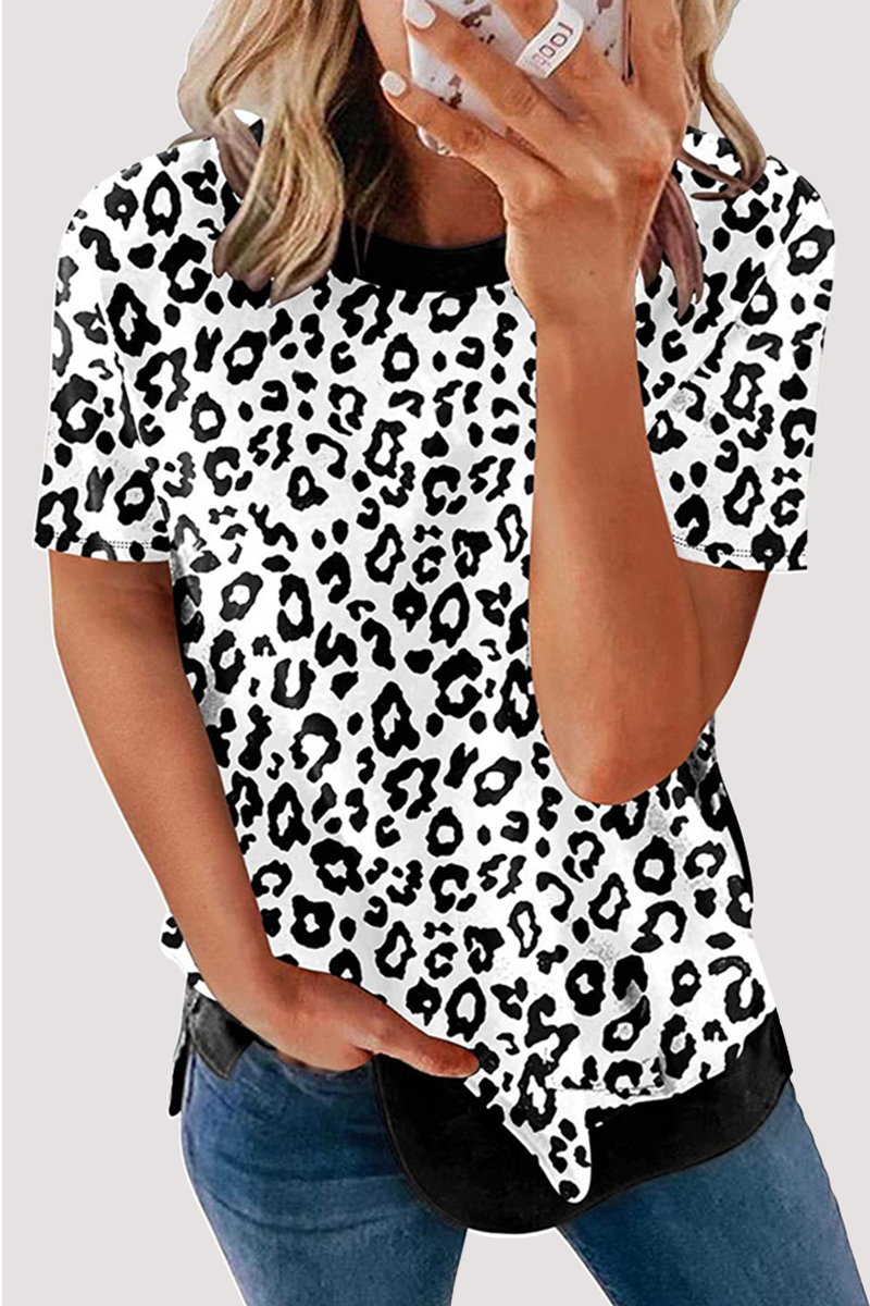 Leopard Basic O Neck T-shirts