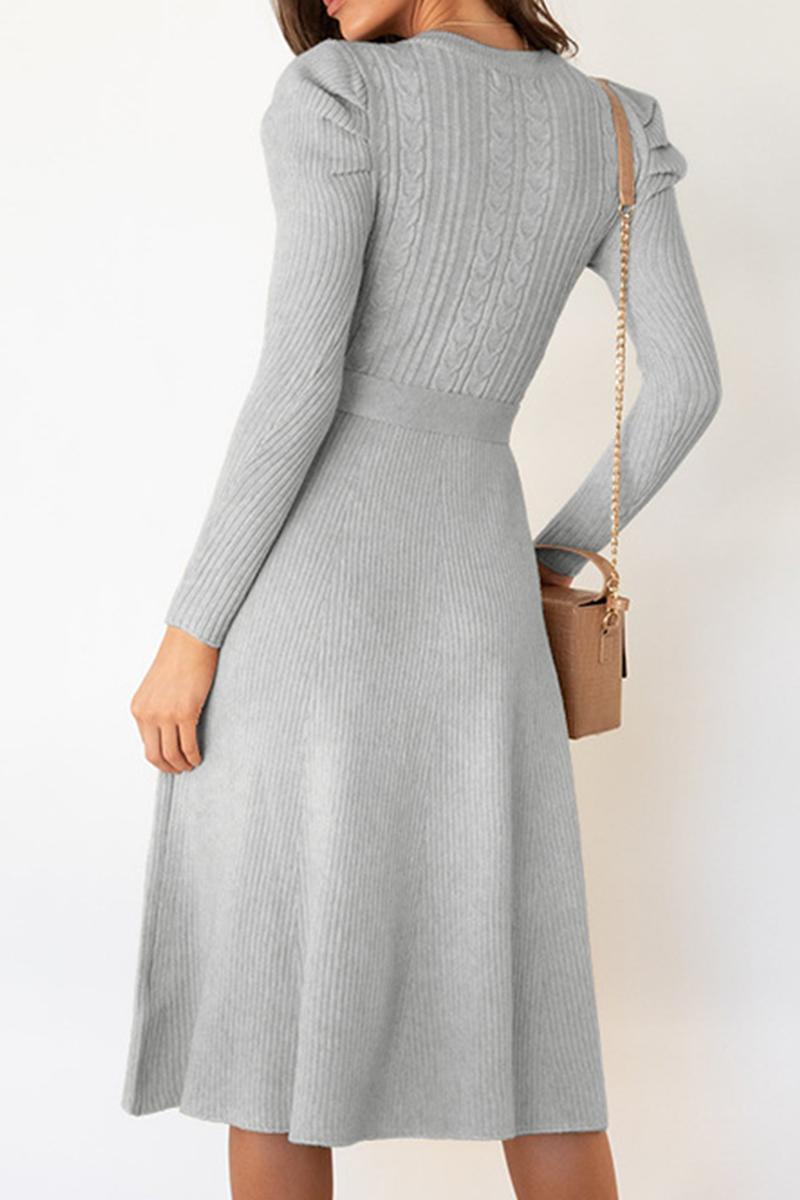 With Belt O Neck Sweater Dresses(5 Colors)