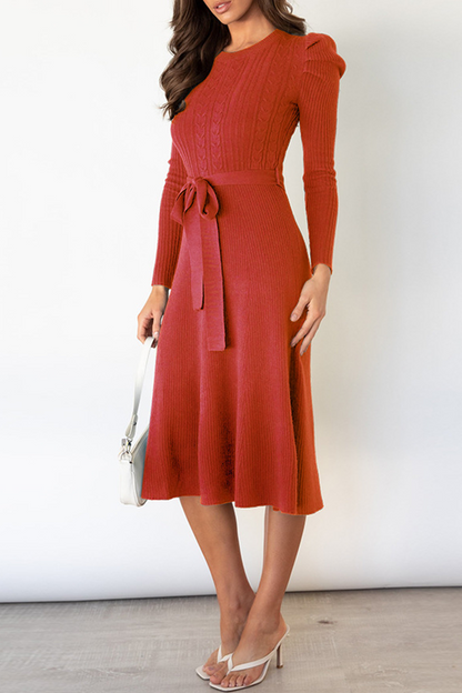 With Belt O Neck Sweater Dresses(5 Colors)