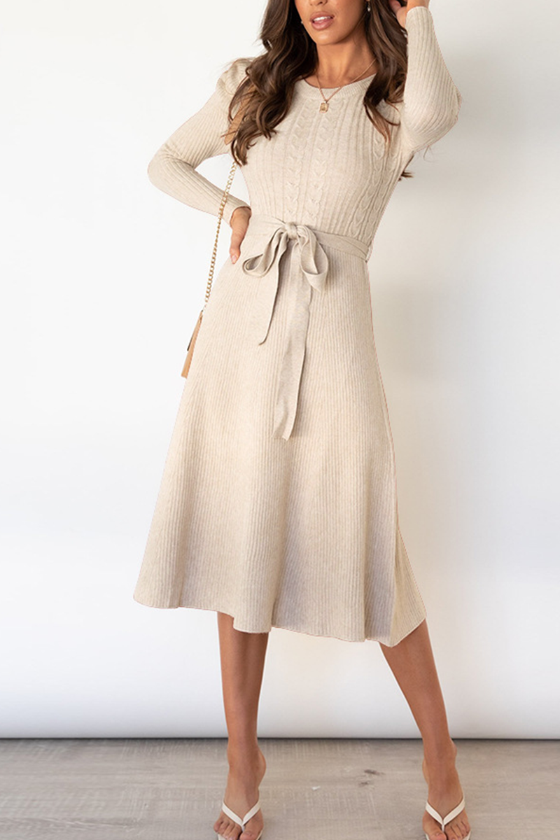 With Belt O Neck Sweater Dresses(5 Colors)
