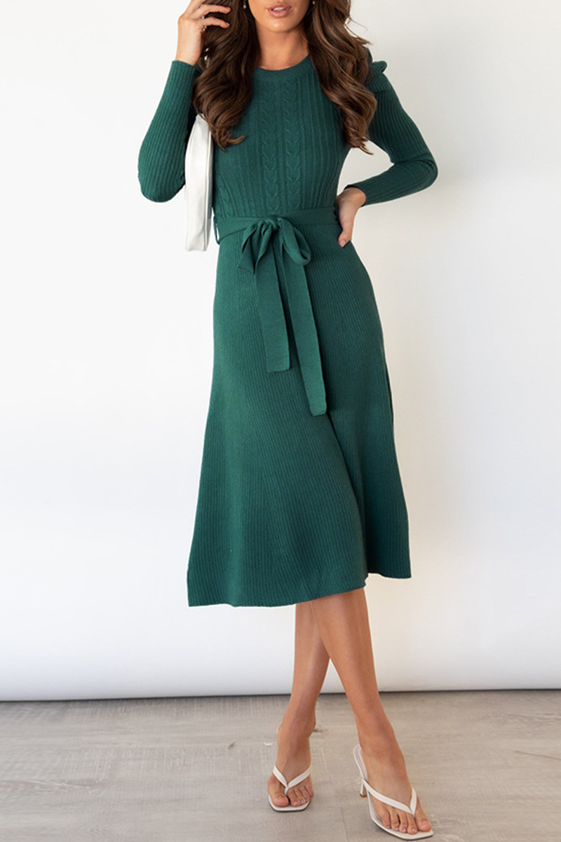 With Belt O Neck Sweater Dresses(5 Colors)
