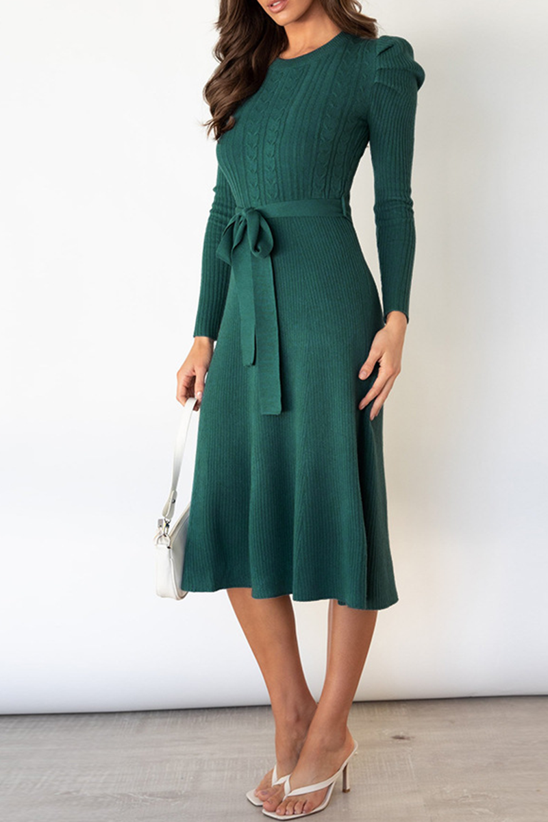 With Belt O Neck Sweater Dresses(5 Colors)