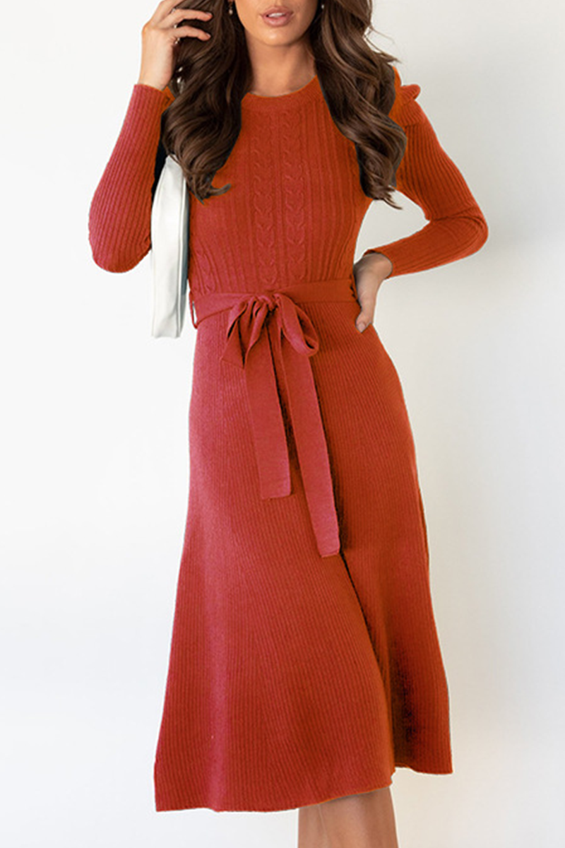 With Belt O Neck Sweater Dresses(5 Colors)